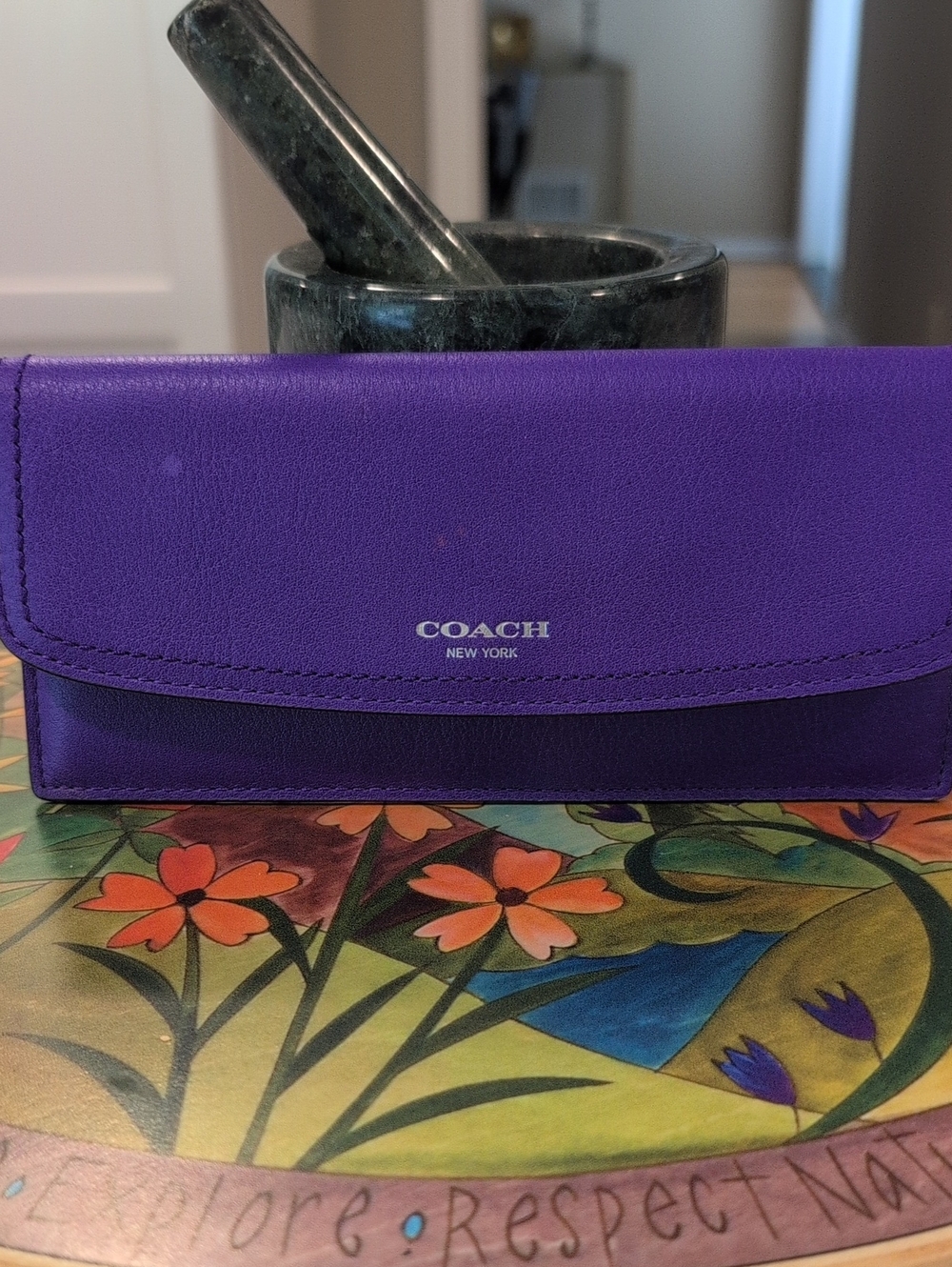 COACH Purple Leather Flap Wallet with Logo - Picture 9 of 9